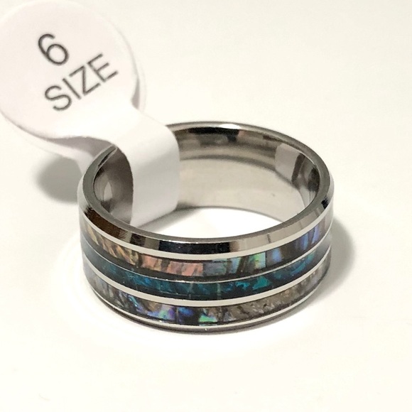 Ring with Blue Opal and Abalone Shell Inlay. Sz 6 - Picture 1 of 4